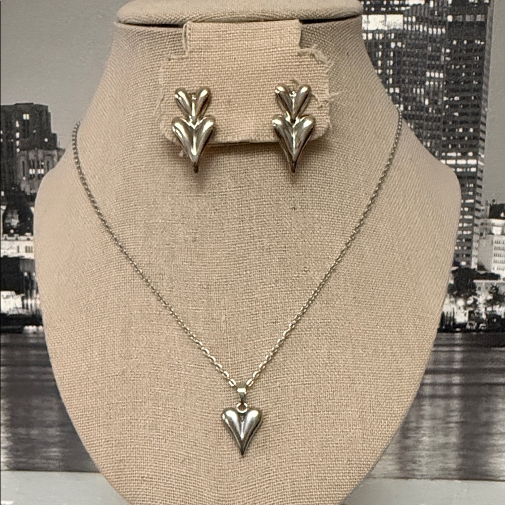 Stainless Steel Heart Pendant Necklace and Earrings Set